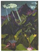 Landscape in Graubunder with sun rays, Ernst Ludwig Kirchner